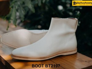 Giày da cổ cao khóa kéo màu trắng Zip Boot BT2197 003