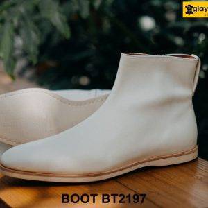 Giày da cổ cao khóa kéo màu trắng Zip Boot BT2197 003