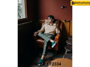 Giày lười nam da lộn màu xanh đế bằng Loafer LF2334 005