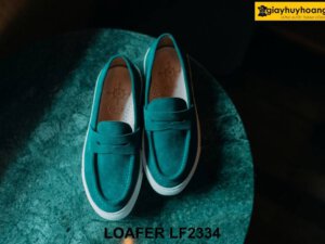 Giày lười nam da lộn màu xanh đế bằng Loafer LF2334 004