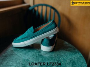 Giày lười nam da lộn màu xanh đế bằng Loafer LF2334 003