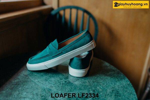 Giày lười nam da lộn màu xanh đế bằng Loafer LF2334 003