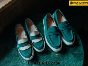 Giày lười nam da lộn màu xanh đế bằng Loafer LF2334 001