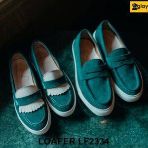 Giày lười nam da lộn màu xanh đế bằng Loafer LF2334 001