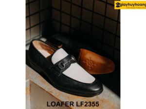 Giày da lười nam da hạt màu đen trắng Loafer LF2355 003