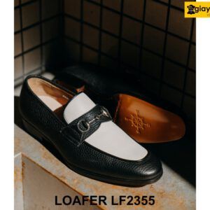 Giày da lười nam da hạt màu đen trắng Loafer LF2355 003