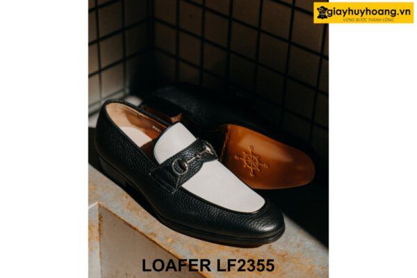 Giày da lười nam da hạt màu đen trắng Loafer LF2355 003