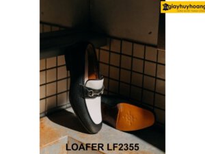 Giày da lười nam da hạt màu đen trắng Loafer LF2355 002