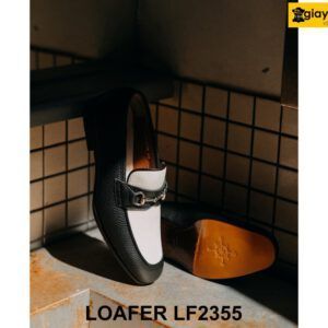 Giày da lười nam da hạt màu đen trắng Loafer LF2355 002