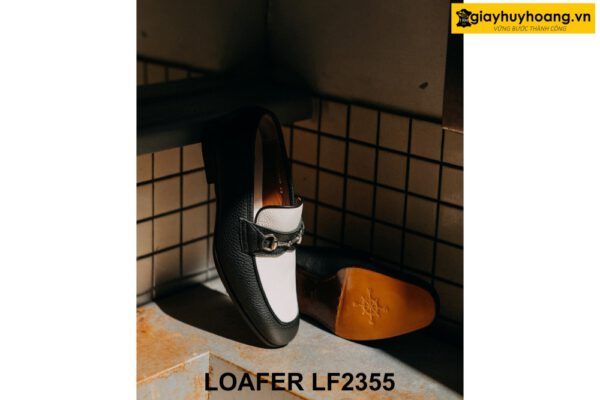 Giày da lười nam da hạt màu đen trắng Loafer LF2355 002