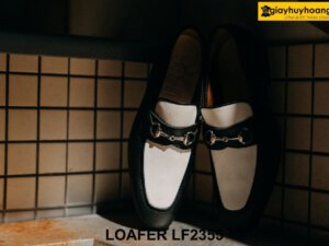 Giày da lười nam da hạt màu đen trắng Loafer LF2355 002