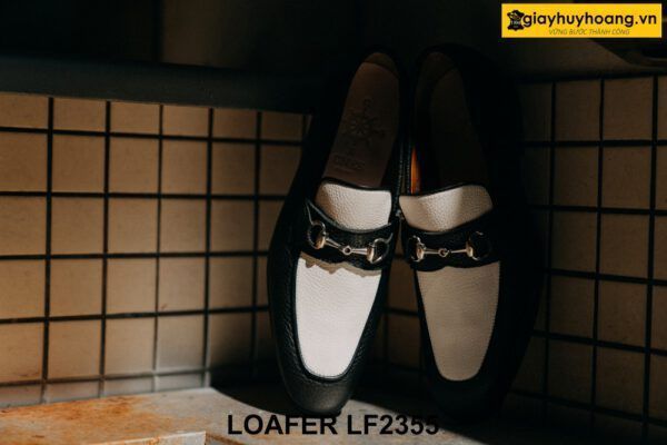 Giày da lười nam da hạt màu đen trắng Loafer LF2355 002