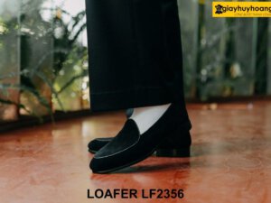 Giày lười nam da lộn màu đen đế mỏng Loafer LF2356 005