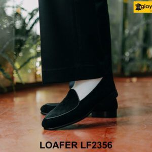 Giày lười nam da lộn màu đen đế mỏng Loafer LF2356 005