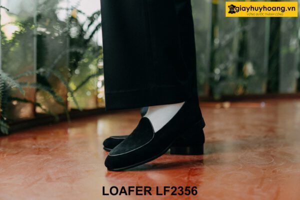 Giày lười nam da lộn màu đen đế mỏng Loafer LF2356 005