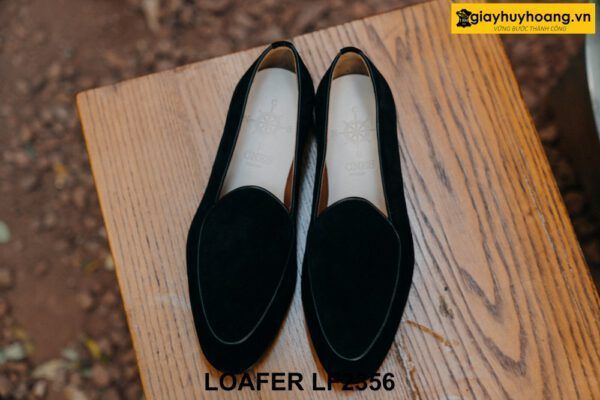 Giày lười nam da lộn màu đen đế mỏng Loafer LF2356 001