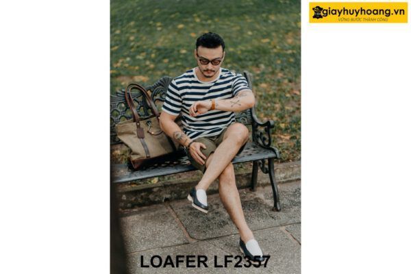 Giày lười da nam đế khâu màu trắng Loafer LF2357 005