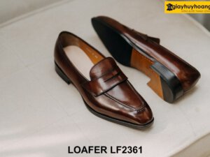 Giày lười da nam nâu phối quần jeans Loafer LF2361 003