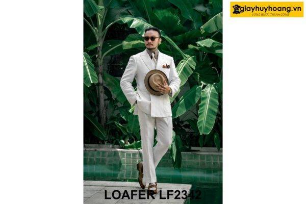 Giày da bò lười nam bò phối trắng penny Loafer LF2342 004