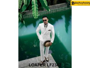Giày da bò lười nam bò phối trắng penny Loafer LF2342 003