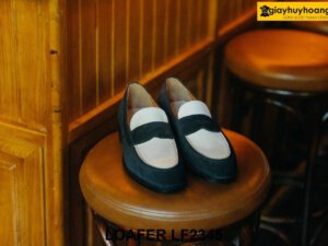 Giày lười da lộn nam màu đen trắng Loafer LF2345 001