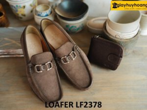 Giày lười nam da lộn màu xám khóa horesit Loafer LF2378 001
