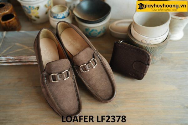 Giày lười nam da lộn màu xám khóa horesit Loafer LF2378 001