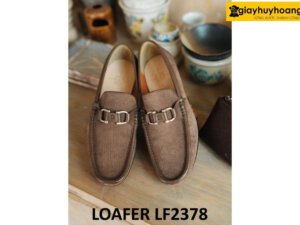 Giày lười nam da lộn màu xám khóa horesit Loafer LF2378 004