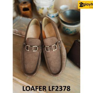 Giày lười nam da lộn màu xám khóa horesit Loafer LF2378 004