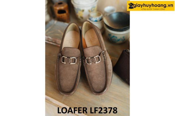 Giày lười nam da lộn màu xám khóa horesit Loafer LF2378 004