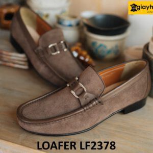 Giày lười nam da lộn màu xám khóa horesit Loafer LF2378 003