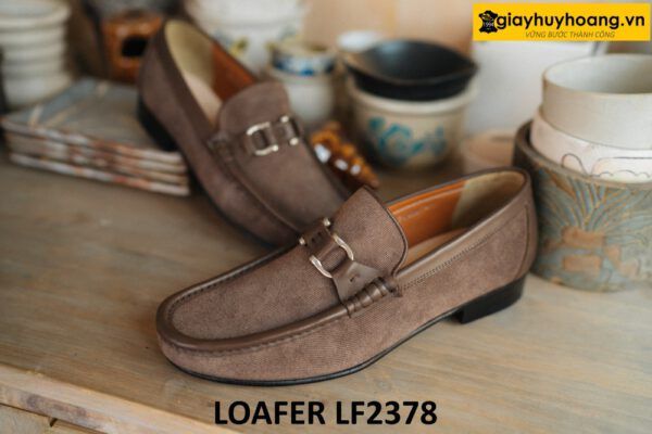 Giày lười nam da lộn màu xám khóa horesit Loafer LF2378 003