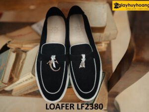 Giày lười nam da lộn thể thao màu đen Loafer LF2380 001