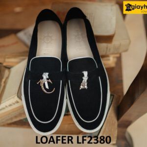 Giày lười nam da lộn thể thao màu đen Loafer LF2380 001