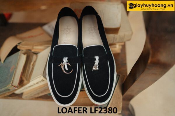 Giày lười nam da lộn thể thao màu đen Loafer LF2380 001