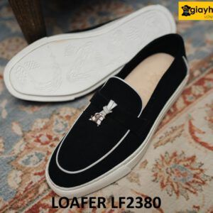 Giày lười nam da lộn thể thao màu đen Loafer LF2380 004