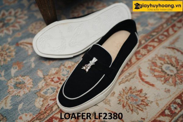 Giày lười nam da lộn thể thao màu đen Loafer LF2380 004