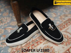 Giày lười nam da lộn thể thao màu đen Loafer LF2380 003
