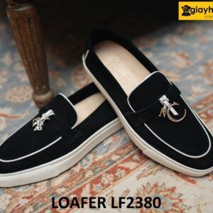 Giày lười nam da lộn thể thao màu đen Loafer LF2380 003