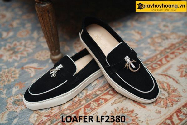 Giày lười nam da lộn thể thao màu đen Loafer LF2380 003