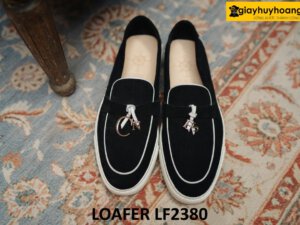 Giày lười nam da lộn thể thao màu đen Loafer LF2380 002