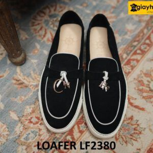 Giày lười nam da lộn thể thao màu đen Loafer LF2380 002