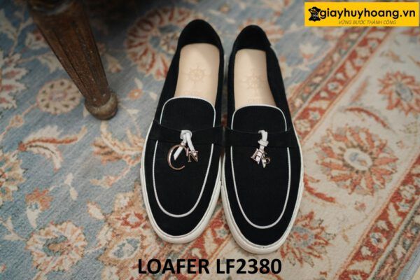 Giày lười nam da lộn thể thao màu đen Loafer LF2380 002