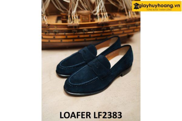 Giày lười nam da lộn màu xanh navy Loafer LF2383 005