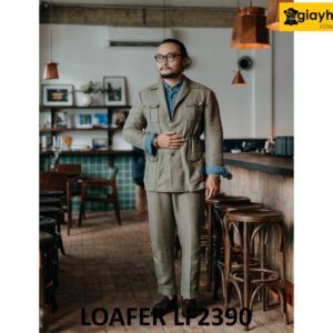 Giày lười nam đế da bò dấu chỉ Loafer LF2390 004