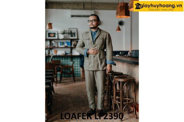 Giày lười nam đế da bò dấu chỉ Loafer LF2390 004