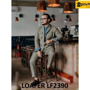 Giày lười nam đế da bò dấu chỉ Loafer LF2390 003