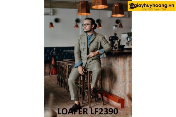 Giày lười nam đế da bò dấu chỉ Loafer LF2390 003