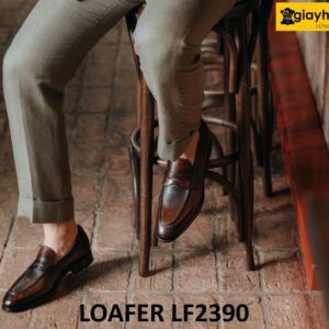 Giày lười nam đế da bò dấu chỉ Loafer LF2390 002