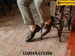 Giày lười nam đế da bò dấu chỉ Loafer LF2390 001